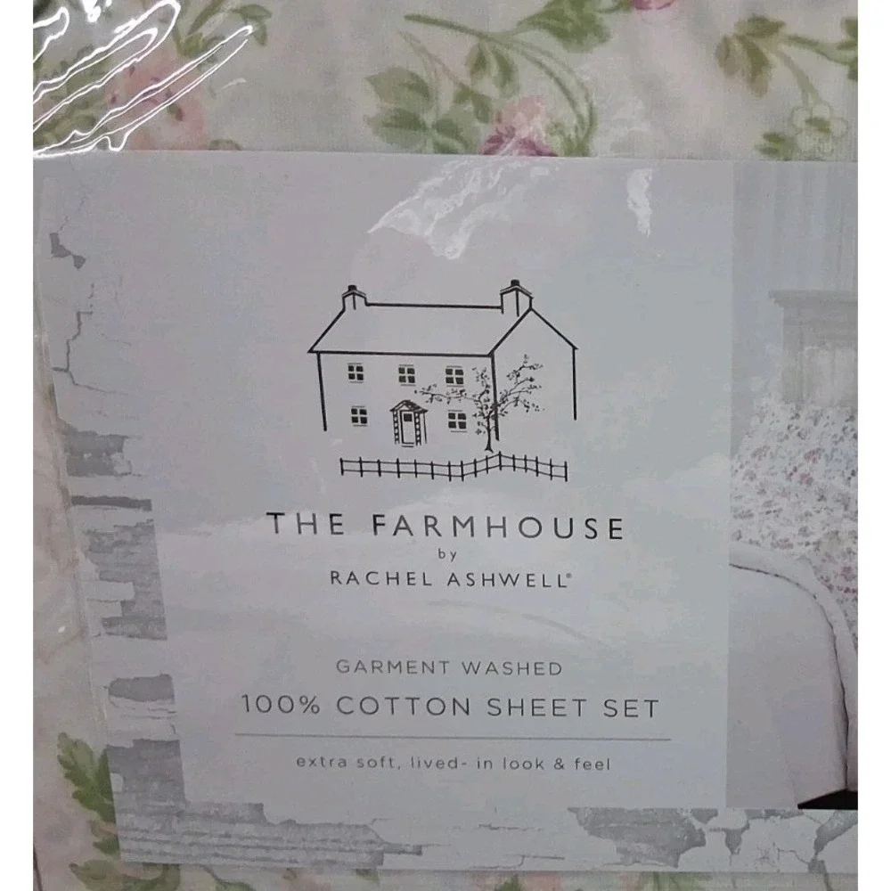 NIP Rachel Ashwell Farmhouse Queen Floral Sheet Set Cream Pink Green Blue Purple
